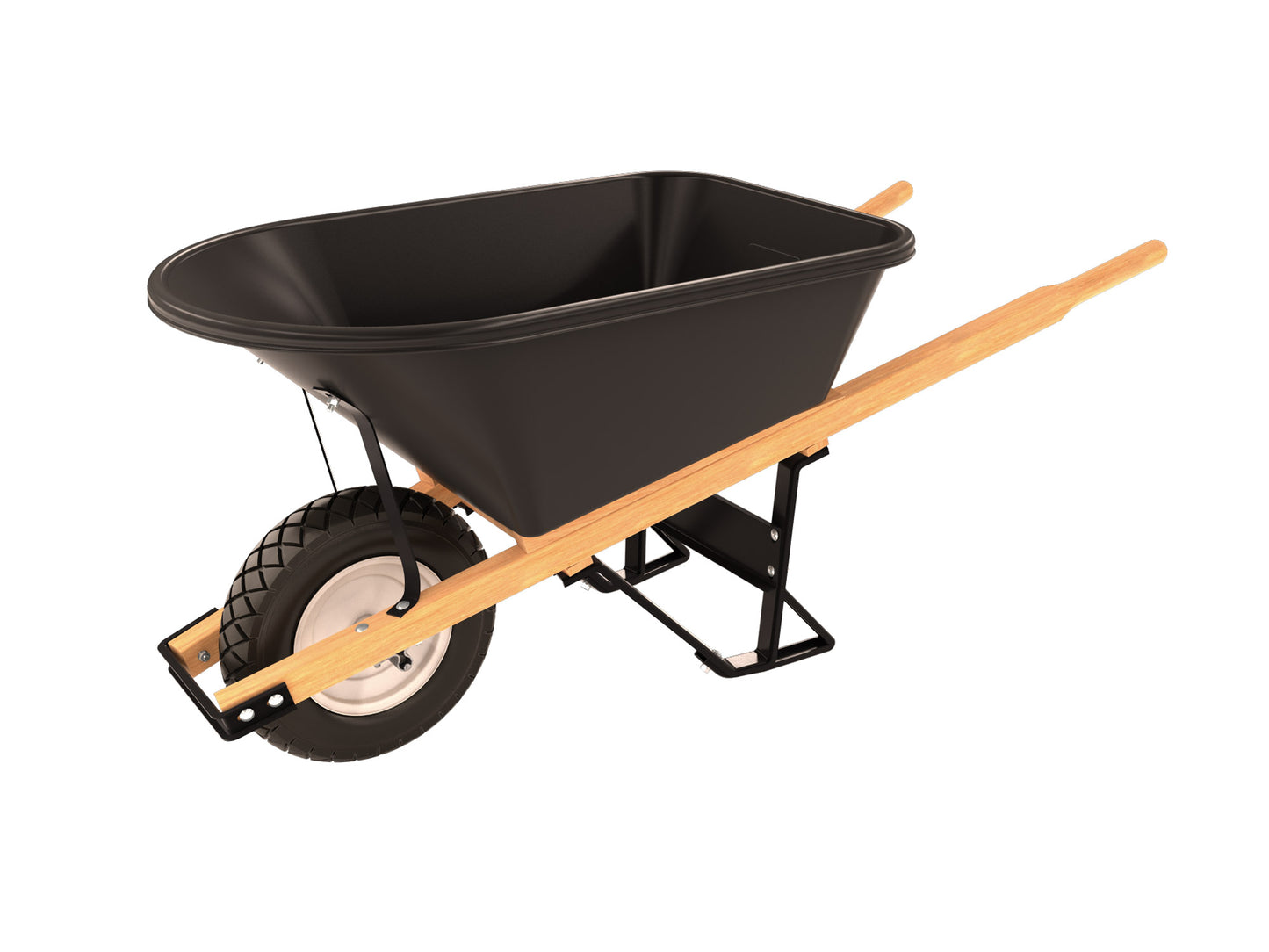 Barrow - Poly - 5.75 Cubic Foot Tray - Single Flatfree Tire - Wood Handle