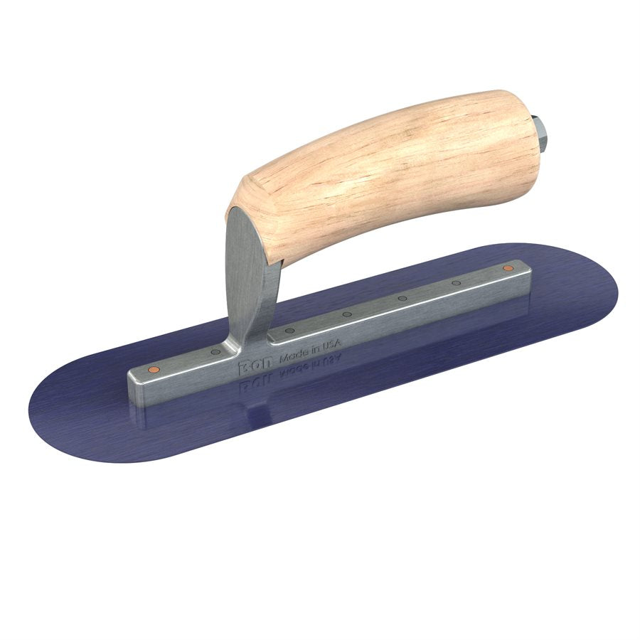 Finish Trowel - Round End - Blue Steel - 10-1/2" x 3" - Wood Handle