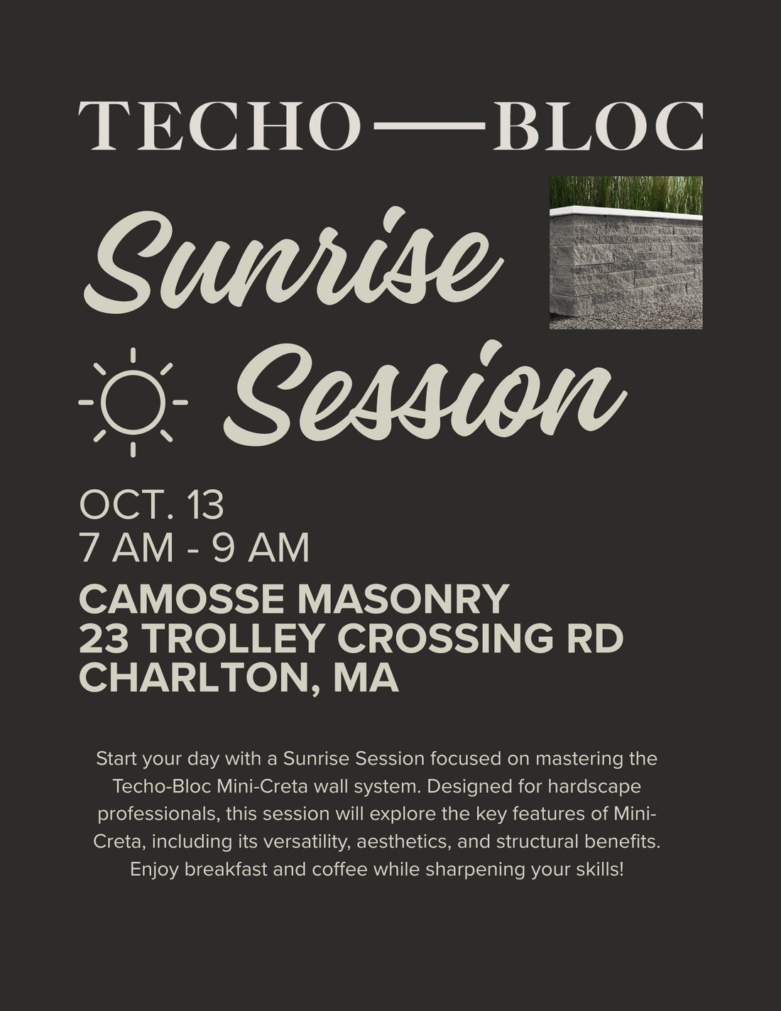Techo-Bloc Sunrise Session Tomorrow in Charlton!