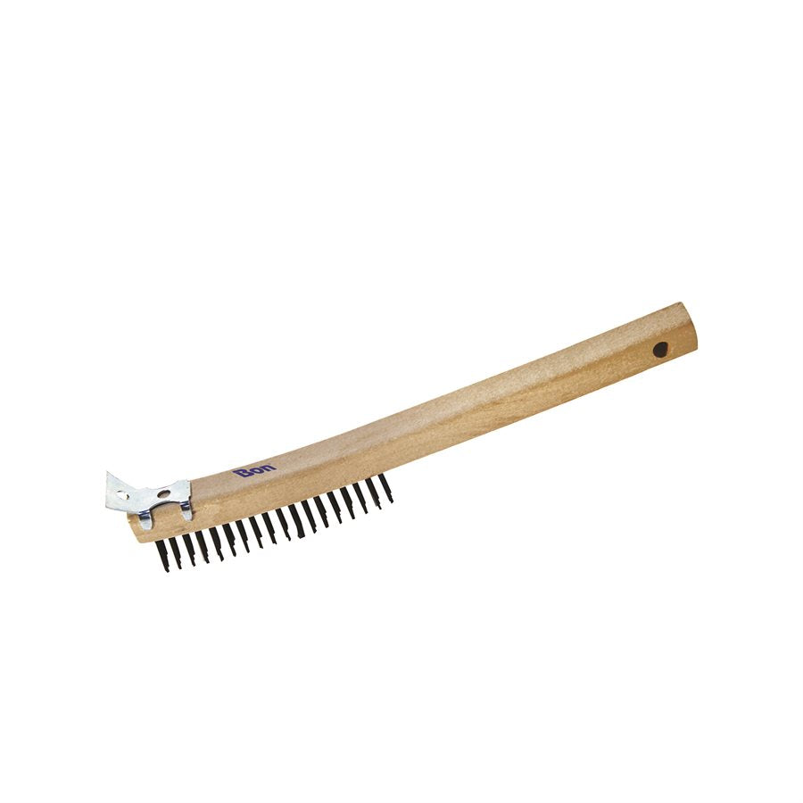 Wire Brush - Curved Handle - 14" with Scraper
