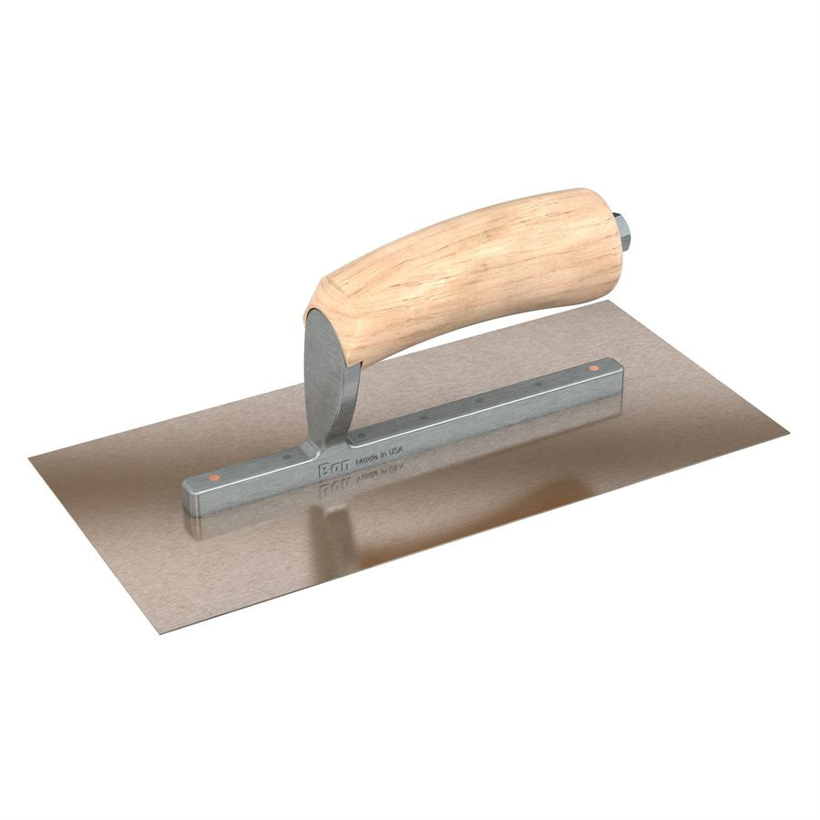 Finishing Trowel with Camel Back Wood Handle - Square End - Golden Stainless Steel