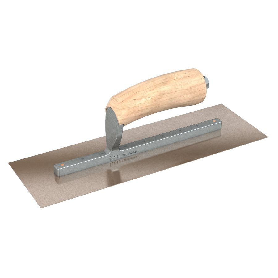 Finishing Trowel with Camel Back Wood Handle - Square End - Golden Stainless Steel