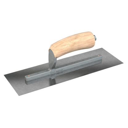 Bon Steel City Carbon Steel Finishing Trowel with Camel Back Wood Handle - Square End