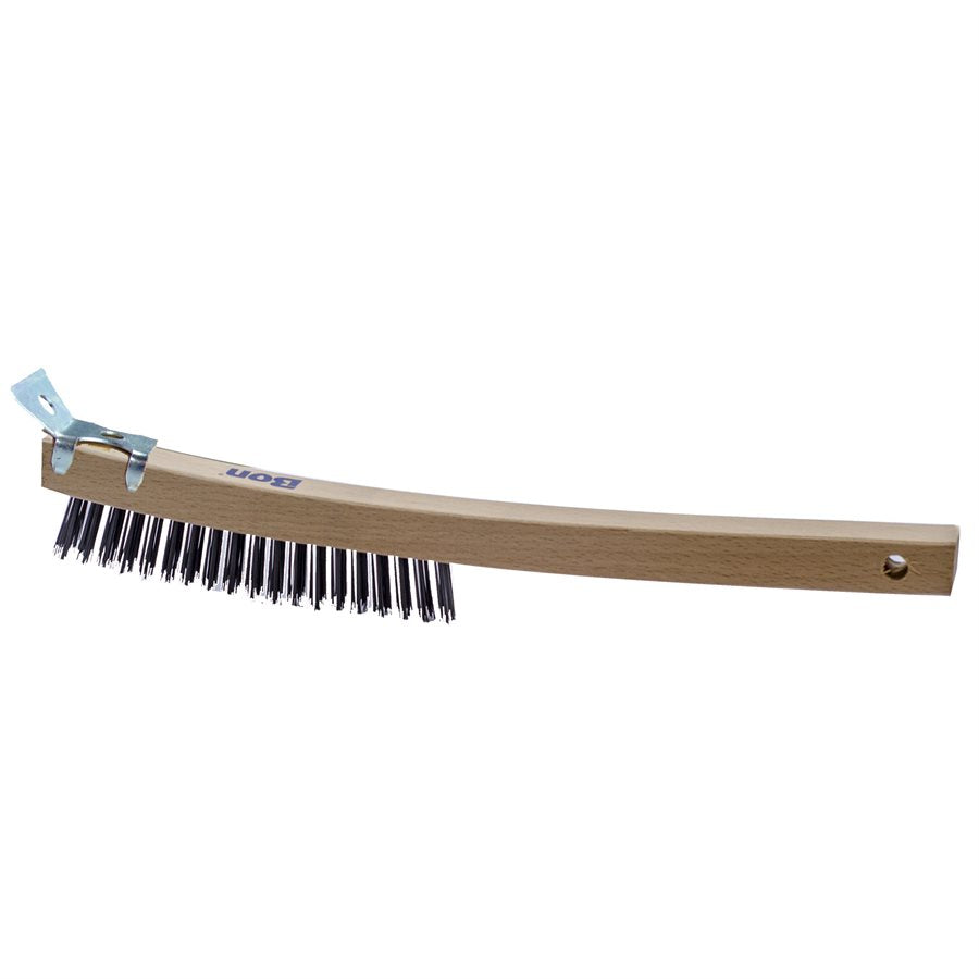 Wire Brush - Curved Handle - 14" with Scraper
