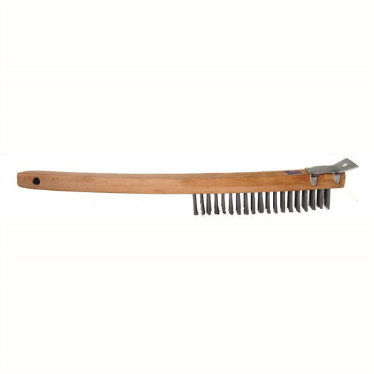 Steel Wire Brush - Curved Handle - 14" with Scraper