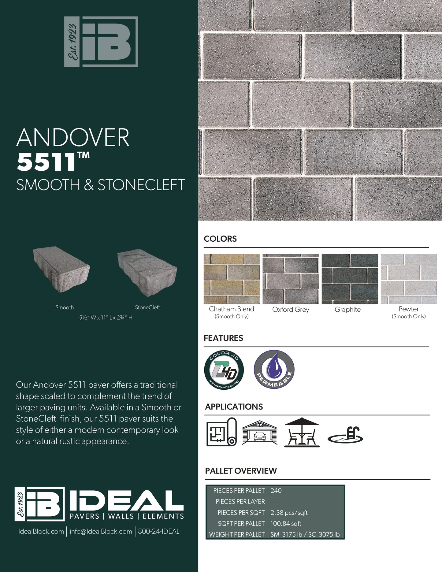 Andover 5511™ StoneCleft Permeable Pavers