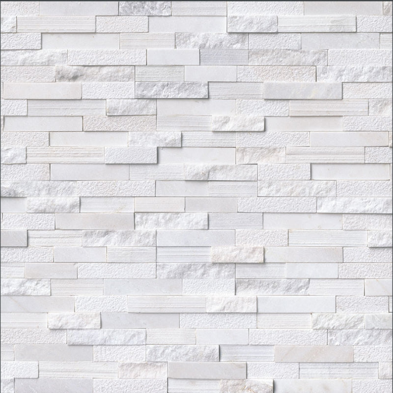 Revestimento em pedra empilhada com acabamento múltiplo branco ártico