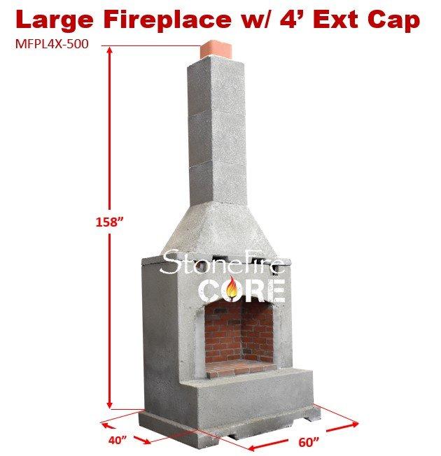 Large Fireplace with 4' Extension Cap