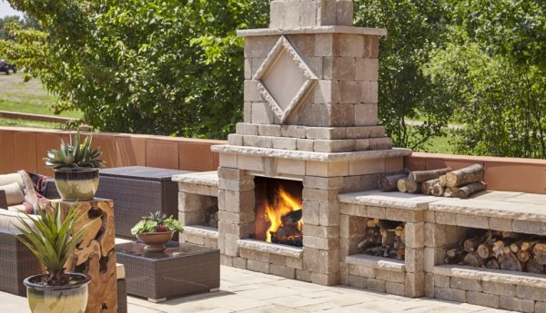Manchester Foyer Fireplace, Techo Bloc, Fire pits, grills, inserts, landscaping products